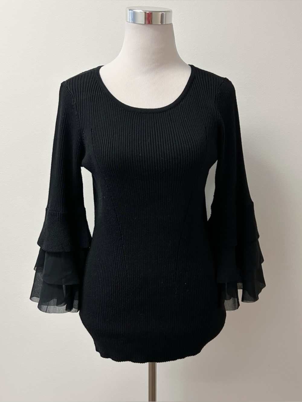 Design History • Black Ribbed Sweater with Bell Sleeves